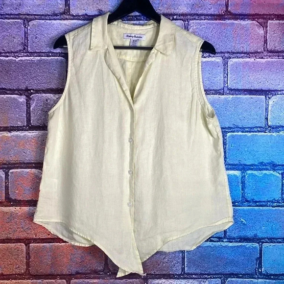 Tommy Bahama Shirt Linen %100 Vest Western Button Down Yellow Medium - Picture 1 of 8